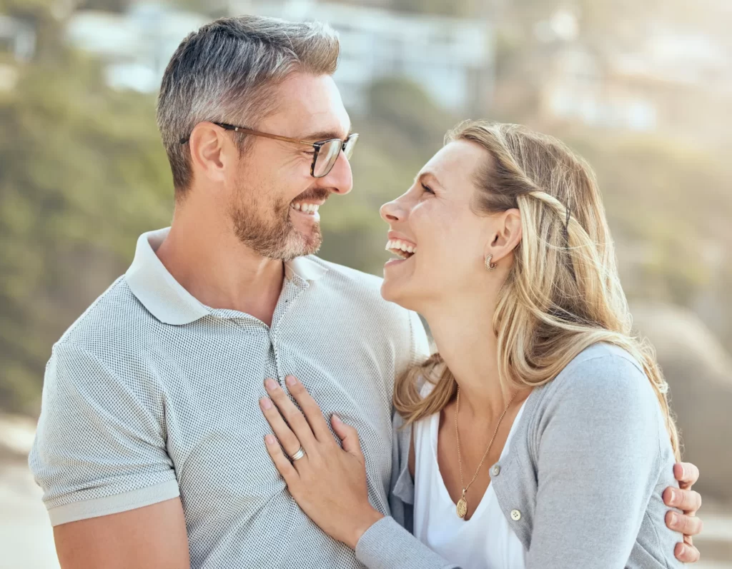 happy and loving mature caucasian couple enjoying utc ()